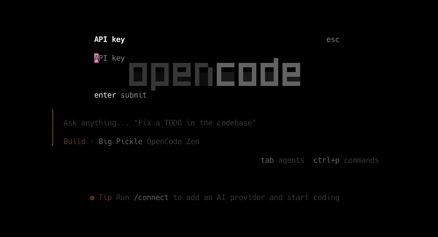 pasting the Yene AI key into opencode
